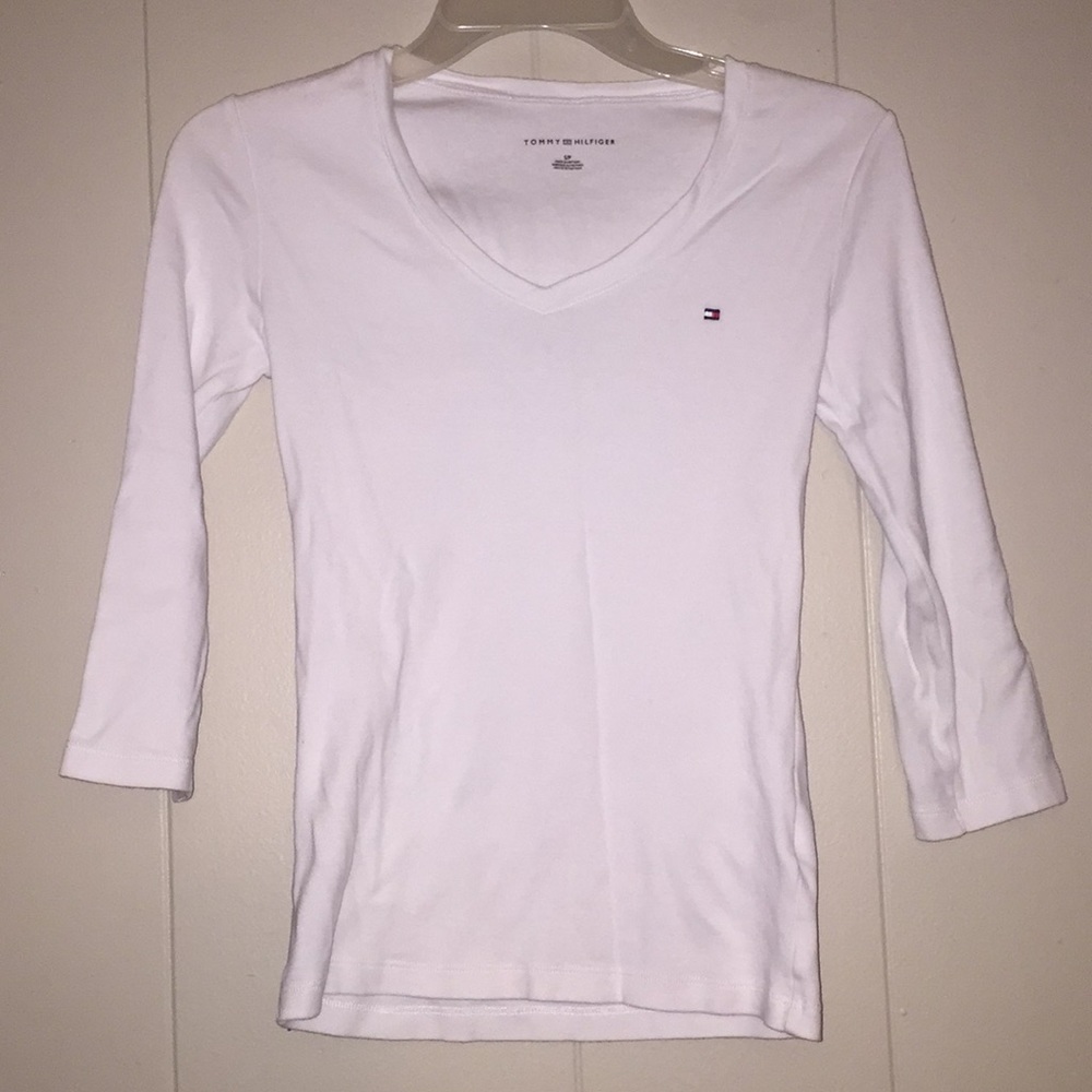 White Cropped Sleeve Tommy Hilfiger Top